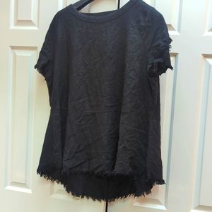 Black linen raw hem top